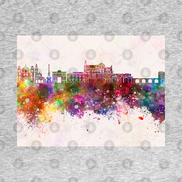 Cordoba skyline in watercolor background by PaulrommerArt